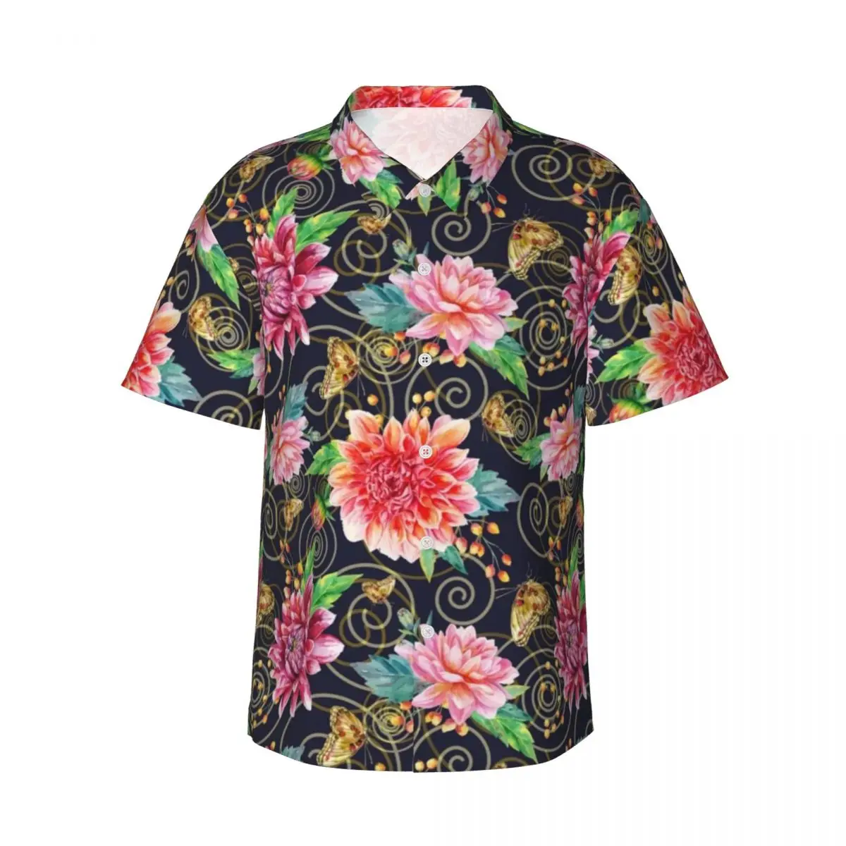 chemise hawaïenne de style baroque pour hommes, vacances, fleurs de dahlia imprimées, chemises décontractées, manches courtes, streetwear, chemisiers surdimensionnés graphiques chemise hawaïenne de style baroque pour hommes, vacances, fleurs de dahlia imprimées, chemises décontractées, manches courtes, streetwear, chemisiers surdimensionnés graphiques
