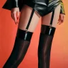bas en cuir pu rouge et noir pour femmes, bas hauts de cuisse, 8d, brillant à l'huile, extensible, en nylon, collants sexy, lingerie cosplay
