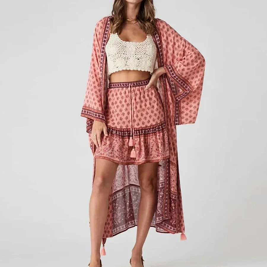 ayualin kimono à imprimé floral rose pour femme, robe longue, cardigan en coton rayonne, blouse de plage boho et chemise d'Été, 2024 ayualin kimono à imprimé floral rose pour femme, robe longue, cardigan en coton rayonne, blouse de plage boho et chemise d'Été, 2024