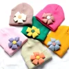 Chapeau tricoté à fleurs pour bébé fille, accessoires de cheveux, nouveau-né, joli Bonnet d&rsquo;hiver en Crochet avec tissu, Bonnet pour nourrissons