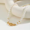 collier de perles d'imitation exquis pour femmes, rivets ovales, accessoires, colliers en acier inoxydable, bijoux cadeaux de couleur or