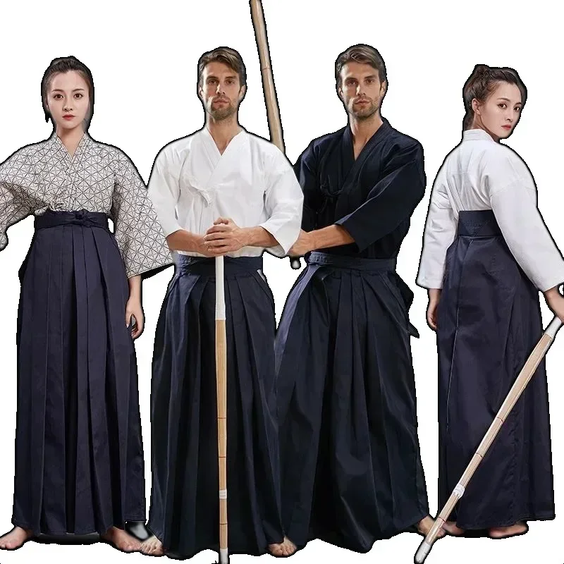 aikido gi uniforme coton hapkido pantalon kendo hakama noir bleu profond blanc samouraï japonais traditionnel keikogi aikido gi uniforme coton hapkido pantalon kendo hakama noir bleu profond blanc samouraï japonais traditionnel keikogi