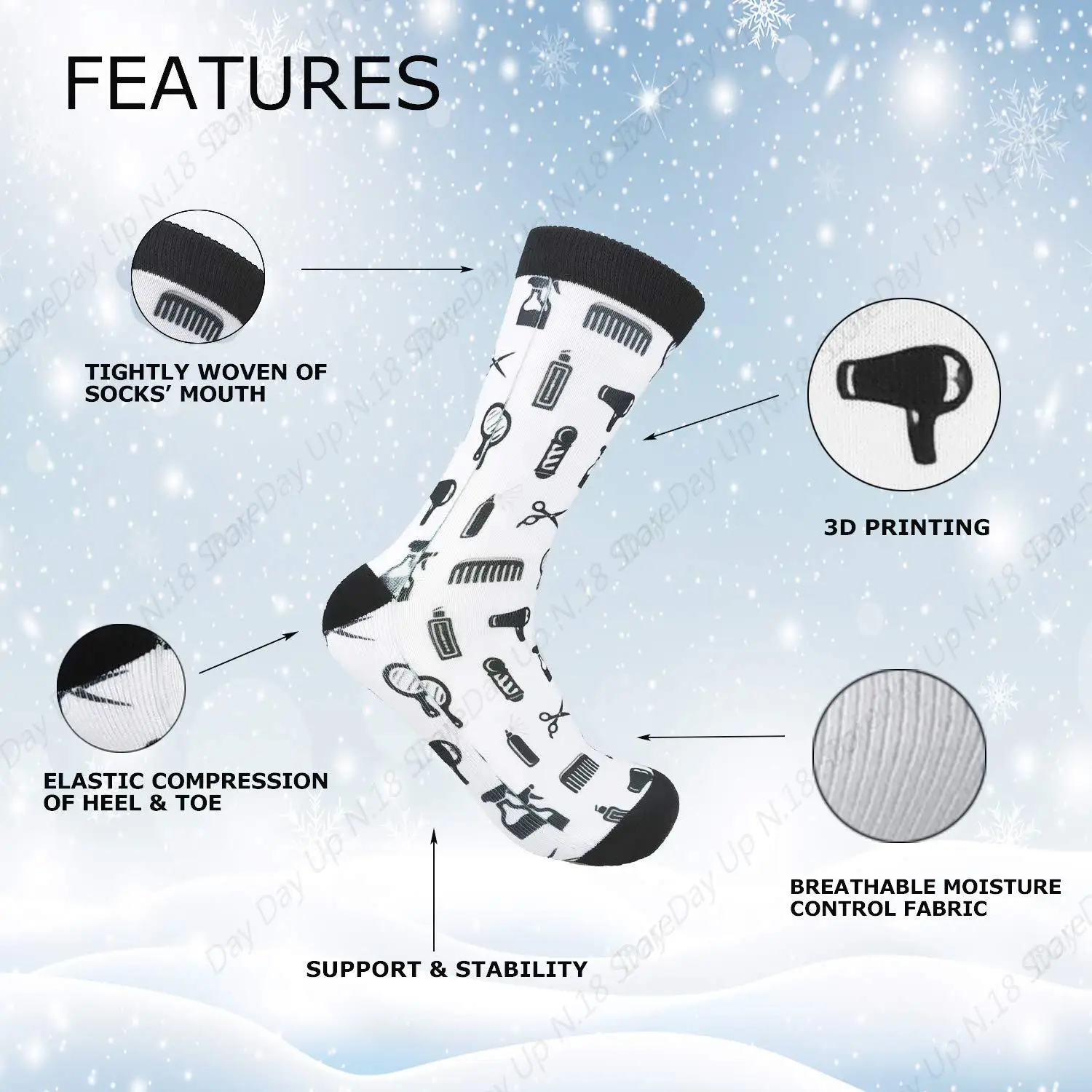 chaussettes fantaisie unisexes pour coiffeur, chaussettes décontractées drôles pour coiffeur, cadeau chaussettes fantaisie unisexes pour coiffeur, chaussettes décontractées drôles pour coiffeur, cadeau