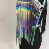 ceinture à pampilles en argent brillant pour festival de musique court, mode femmes cosplay scène performance paillettes pu bondage gilet cape accessoires