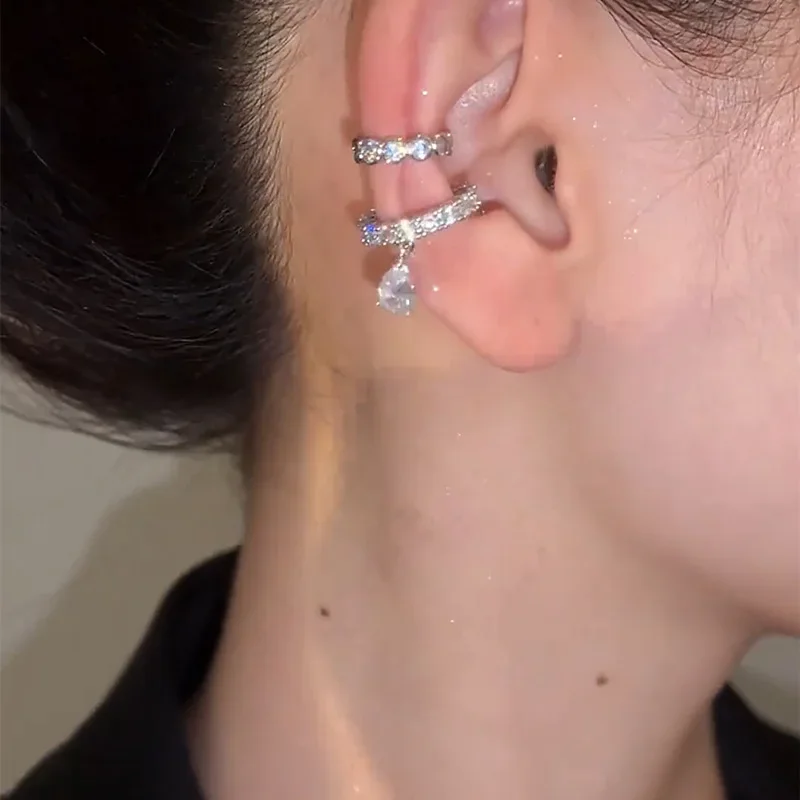 boucles d'oreilles à clip en perles de zircone pour femmes, couleur argent, manchette d'oreille géométrique sans piercing, bijoux cadeaux pour filles boucles d'oreilles à clip en perles de zircone pour femmes, couleur argent, manchette d'oreille géométrique sans piercing, bijoux cadeaux pour filles