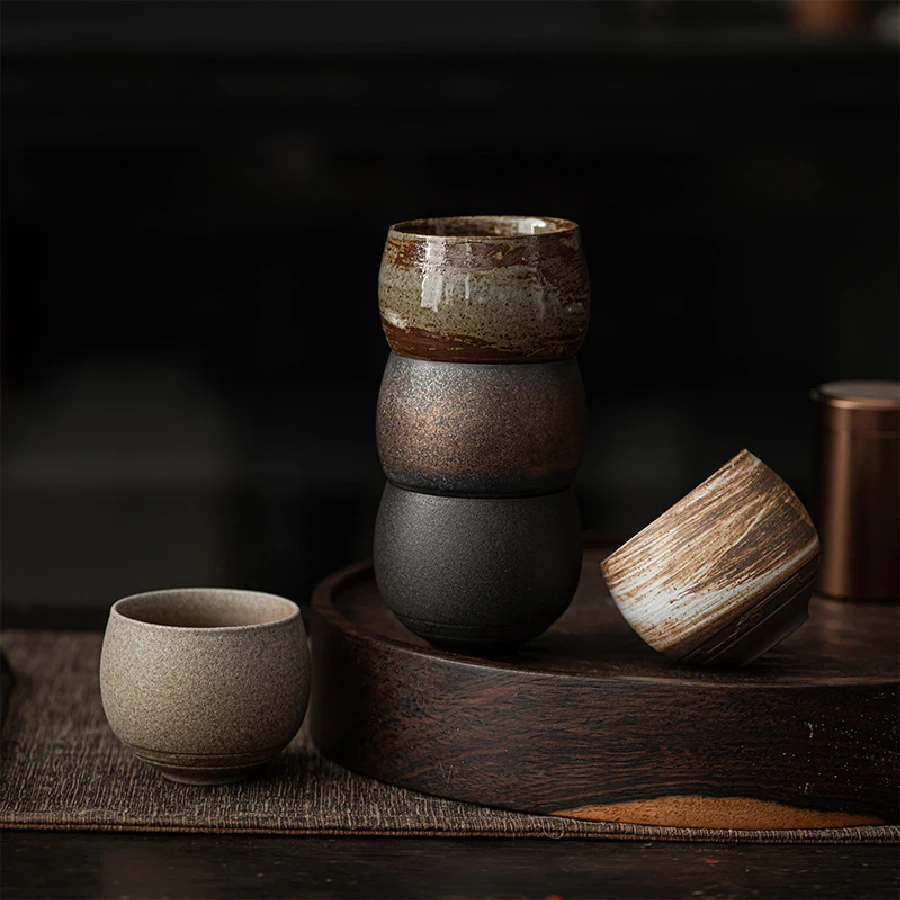 tasse à thé japonaise en poterie brute faite à la main, service à thé kung fu en céramique, tasse unique, style antique, chemin silencieux, artisanat antique, cadeau tasse à thé japonaise en poterie brute faite à la main, service à thé kung fu en céramique, tasse unique, style antique, chemin silencieux, artisanat antique, cadeau
