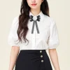 broche à nœud en biscuits avec ruban en dentelle noire pour femme, chemise élégante coréenne, accessoires de style collège britannique et japonais, nouveau