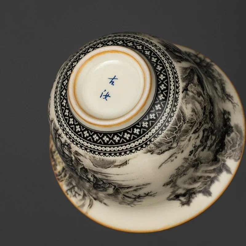 ensemble gaiwan en porcelaine de paysage de four ru, soupière à thé, tasse à thé, bols à thé d'ouverture en céramique jaune chinoise, cérémonie du thé, 160ml ensemble gaiwan en porcelaine de paysage de four ru, soupière à thé, tasse à thé, bols à thé d'ouverture en céramique jaune chinoise, cérémonie du thé, 160ml