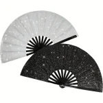 Éventail à main scintillant, grand éventail pliable en bambou pour spectacle de Festival, accessoire de décoration élégant et réutilisable Éventail à main scintillant, grand éventail pliable en bambou pour spectacle de Festival, accessoire de décoration élégant et réutilisable