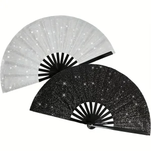Éventail à main scintillant, grand éventail pliable en bambou pour spectacle de Festival, accessoire de décoration élégant et réutilisable Éventail à main scintillant, grand éventail pliable en bambou pour spectacle de Festival, accessoire de décoration élégant et réutilisable