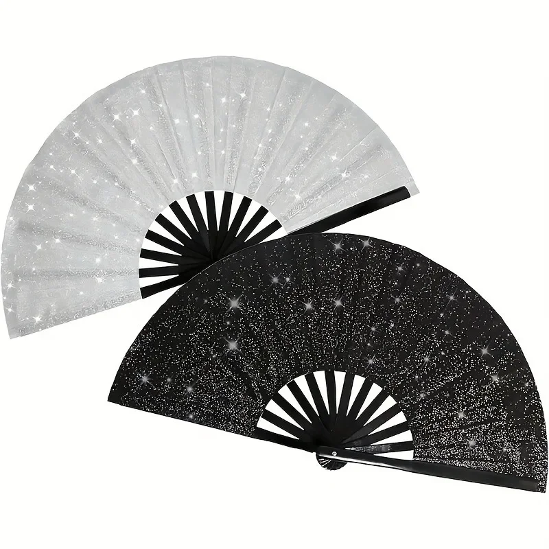 Éventail à main scintillant, grand éventail pliable en bambou pour spectacle de Festival, accessoire de décoration élégant et réutilisable Éventail à main scintillant, grand éventail pliable en bambou pour spectacle de Festival, accessoire de décoration élégant et réutilisable