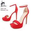 sandales à talons fins en daim noir pour femmes, style européen et américain, 13cm, talons hauts carrés d'été, chaussures à plateforme optique parker