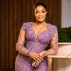 robe de soirée à manches longues pour femmes, aso ebi, perles violettes, appliques, robe d'anniversaire, occasion spéciale, personnalisée, 2024