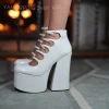 sandales noires à plateforme épaisse et talon bloc pour filles, chaussures de danse décontractées mates à lanières creuses, motif blanc, boucle à la cheville, bout rond