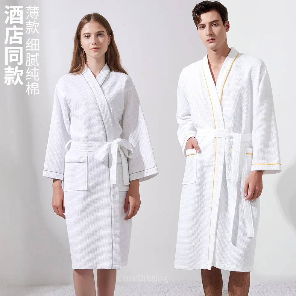 Salon de beauté hôtel pur coton mince gaufre Style peignoir hommes et femmes longue absorbant toutes saisons universelle grande taille Robe Salon de beauté hôtel pur coton mince gaufre Style peignoir hommes et femmes longue absorbant toutes saisons universelle grande taille Robe