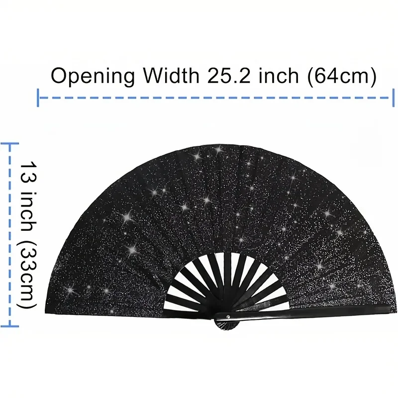 Éventail à main scintillant, grand éventail pliable en bambou pour spectacle de festival, accessoire de décoration élégant et réutilisable Éventail à main scintillant, grand éventail pliable en bambou pour spectacle de festival, accessoire de décoration élégant et réutilisable