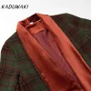 kaduwaki col en velours plaid laine manteau laine patchwork trench pardessus rétro tube droit contraste couleurs mélanges vêtements d'extérieur automne