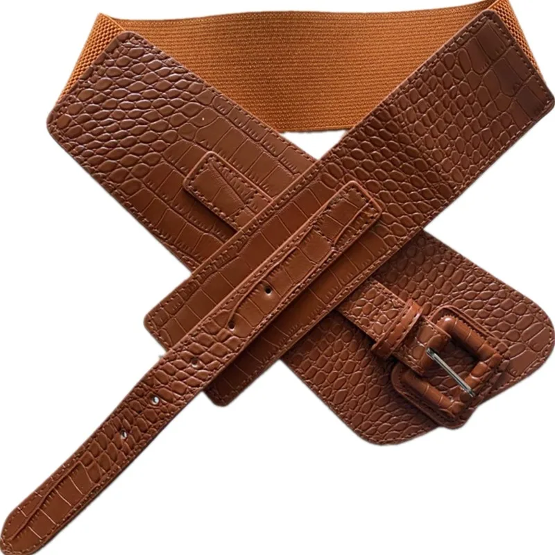 ceinture ultra large rétro polyvalente pour femmes, en cuir pu, style japonais, à la mode, avec boutons à aiguilles ceinture ultra large rétro polyvalente pour femmes, en cuir pu, style japonais, à la mode, avec boutons à aiguilles
