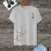 t shirt homme japonais motif fleur de cerisier style chinois 3d fleur de prunier calligraphie o cou hauts rue décontracté unisexe t shirts