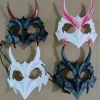 masques sanglants demi visage d'halloween, masque de fête de crâne d'anime, accessoire squelette féroce tigre fourchette de nuit tengu homme loup cosplay décor de fête
