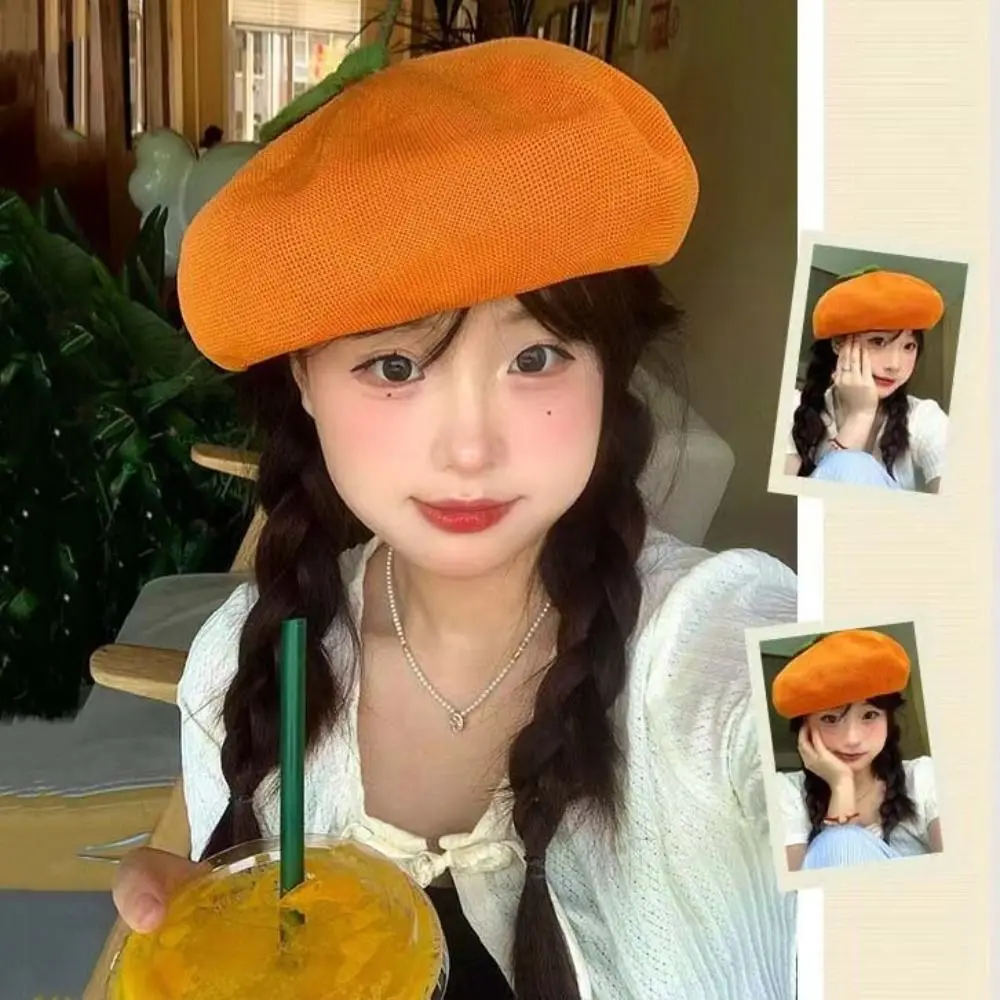 Japonais rose pêche fille peintre chapeau petite feuille Orange béret fruits casquettes décontracté respirant bonnet béret casquette femmes filles Japonais rose pêche fille peintre chapeau petite feuille Orange béret fruits casquettes décontracté respirant bonnet béret casquette femmes filles