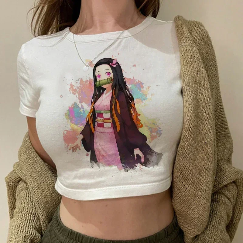 Camiseta de Anime japonés Nezuko para mujer Tanjirou Kamado Camiseta recortada de Manga femenina Kimetsu No YaibaTop Camiseta de Anime japonés Nezuko para mujer Tanjirou Kamado Camiseta recortada de Manga femenina Kimetsu No YaibaTop