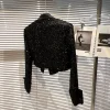 cardigan à paillettes noires pour femmes, manteau court à manches longues, haut décontracté, version coréenne, nouveau design, mode automne et hiver