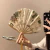 1pc portable main pli ventilateur nouveau style chinois accessoires de danse rétro coquille ventilateur femme hommes bambou bois soie fleur pliant ventilateur