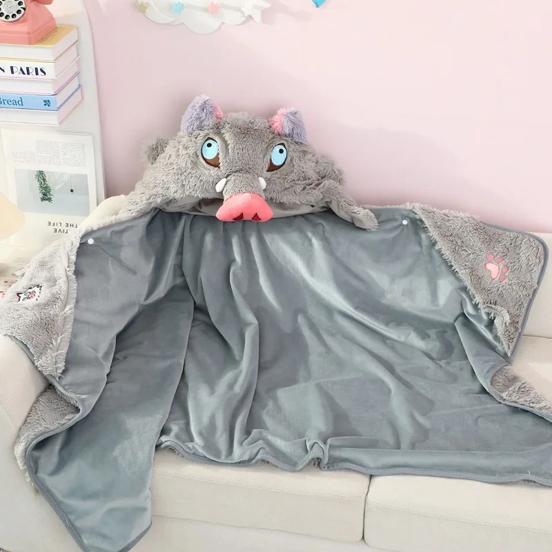 demon slayer hashibira inosuke dessin animé mignon cape à capuche couverture d'épaule couverture de climatisation chaude pour les dortoirs étudiants demon slayer hashibira inosuke dessin animé mignon cape à capuche couverture d'épaule couverture de climatisation chaude pour les dortoirs étudiants