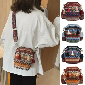 Sac à bandoulière ethnique tissé à la main pour femmes, sac à main pour dames, sac à main pour filles, hip-hélicoptère, sacs initiés, pompon, vintage, national Sac à bandoulière ethnique tissé à la main pour femmes, sac à main pour dames, sac à main pour filles, hip-hélicoptère, sacs initiés, pompon, vintage, national