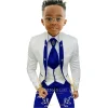 costumes formels blancs à fleurs pour garçons, tenue de mariage à col montant, tuxedos pour enfants, costume de fête 3 pièces (veste + gilet + pantalon)