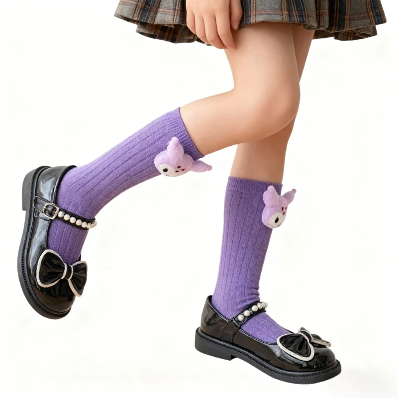 chaussettes d'étudiant de mode mi mollet de style coréen mignon de dessin animé kuromi de haute apparence – un incontournable pour les déplacements quotidiens des filles chaussettes d'étudiant de mode mi mollet de style coréen mignon de dessin animé kuromi de haute apparence – un incontournable pour les déplacements quotidiens des filles