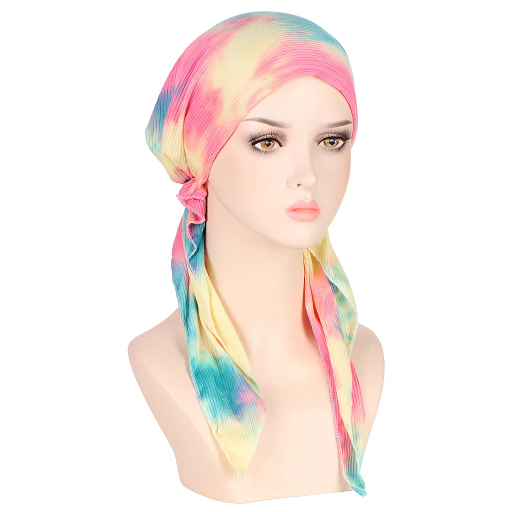 hijab imprimé musulman pour femmes et filles, turban à longue queue, couvre chef élastique 7.5, bonnet chimio respirant hijab imprimé musulman pour femmes et filles, turban à longue queue, couvre chef élastique 7.5, bonnet chimio respirant