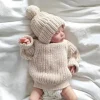 chapeau en coton élastique au crochet avec pompons tricoté hiver chaud bébé chapeau belle couleur unie bonnets nouveau né casquettes chapeaux nouveau