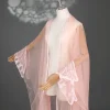 cardigan hanfu féerique élégant pour femmes, manteau en tulle et mousseline de soie ancienne avec grandes manches, poignets papillon, costume de cosplay de danse