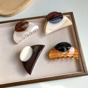 Pince à cheveux française Vintage élégante, bicolore, avec Grain de bois et Design marbré, parfaite pour une tenue quotidienne décontractée, jolies pinces à cheveux, 1 pièce