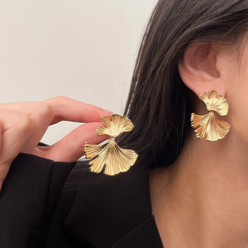 boucles d'oreilles bohème géométrique couleur or ginkgo biloba en forme de feuille pour femmes, accessoires de bijoux d'oreille punk boucles d'oreilles bohème géométrique couleur or ginkgo biloba en forme de feuille pour femmes, accessoires de bijoux d'oreille punk