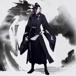 Robe longue unisexe de grande taille avec broderie de samouraï japonais, vêtements de style chinois traditionnel Hanfu, homme sans-abri, dragon noir Robe longue unisexe de grande taille avec broderie de samouraï japonais, vêtements de style chinois traditionnel Hanfu, homme sans-abri, dragon noir