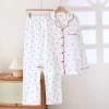 coton fleur impression décontracté maison femmes vêtements de nuit style simple mince été et automne pantalon pyjamas ensemble pour les femmes