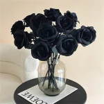 Roses artificielles noires pour Halloween, Bouquet de fleurs gothiques noires d’horreur foncée pour la maison, fête de mariage, décor d’halloween Roses artificielles noires pour Halloween, Bouquet de fleurs gothiques noires d’horreur foncée pour la maison, fête de mariage, décor d’halloween