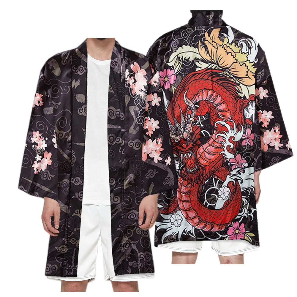 cardigan dragon chinois harajuku, kimono long pour femmes et hommes, rue japonaise, samouraï, cosplay yukata, hauts surdimensionnés 6xl cardigan dragon chinois harajuku, kimono long pour femmes et hommes, rue japonaise, samouraï, cosplay yukata, hauts surdimensionnés 6xl