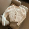 mohairknitted cardigan col en v crop blanc pull rétro décontracté paresseux surdimensionné s ueters pulls pour femmes veste de vêtements en fourrure solide