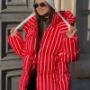 veste matelassée rayée pour femme, manteau épais à capuche, simple boutonnage, manches longues, décontracté, chic, ample, vêtements d'extérieur, nouvelle collection hiver 2025