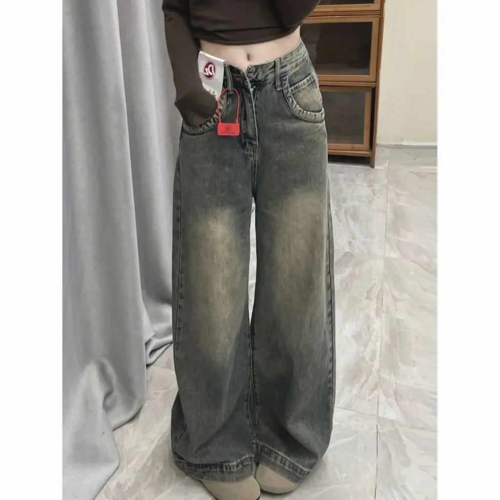 Jean Vintage à jambes larges pour femmes, coupe ample, amincissant, drapé, polyvalent, pantalon à jambes droites, nouvelle collection printemps été