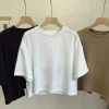 Été dames décontracté dos nu t shirt coréen femmes col rond ample doux épicé vent à manches courtes culture hauts femmes vêtements