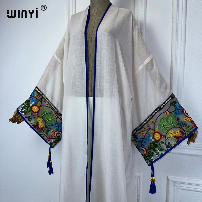 winyi kimono long brodé pour femmes, vêtements de plage, abaya musulmane, dubaï, caftan de luxe, moyen orient, été winyi kimono long brodé pour femmes, vêtements de plage, abaya musulmane, dubaï, caftan de luxe, moyen orient, été