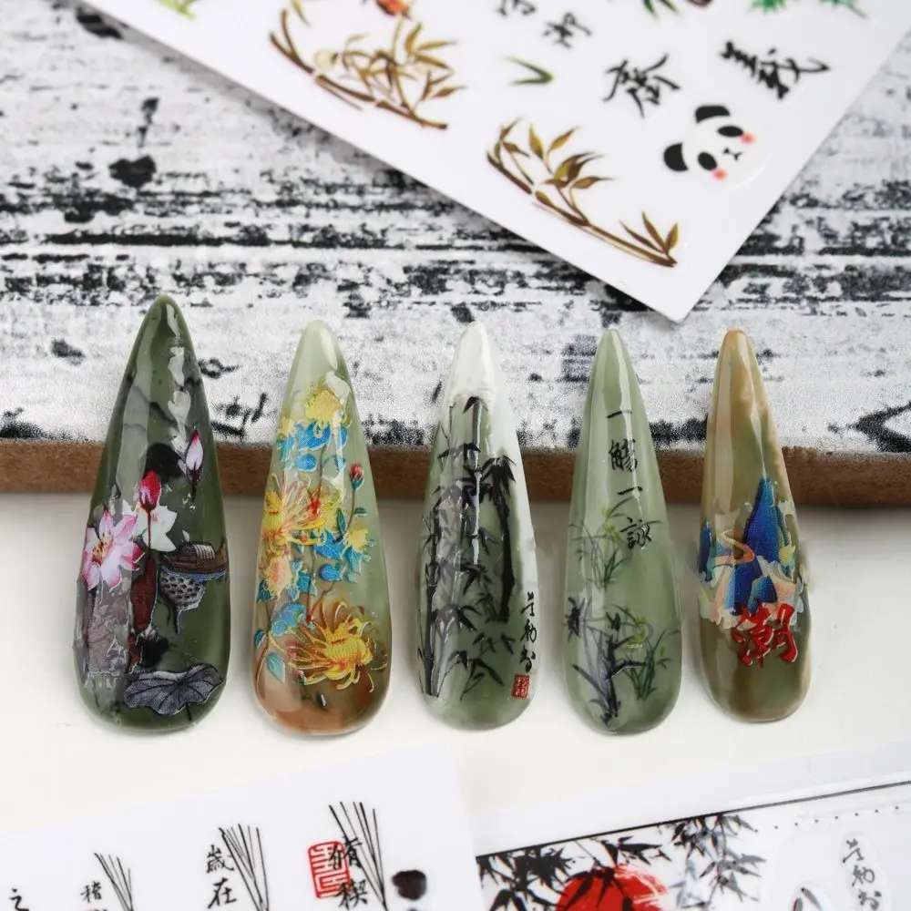 calligraphie poésie ancienne styles chinois feuilles de bambou décalcomanies pour ongles autocollants pour nail art décoration de manucure décor pour nail art calligraphie poésie ancienne styles chinois feuilles de bambou décalcomanies pour ongles autocollants pour nail art décoration de manucure décor pour nail art