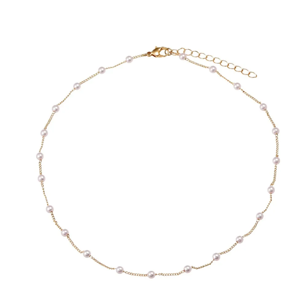chaîne de cou couleur or pour femmes, style coréen, breloque pour fille, collier ras du cou en perles, chaîne de perles élégante, collier court de clavicule, cadeau chaîne de cou couleur or pour femmes, style coréen, breloque pour fille, collier ras du cou en perles, chaîne de perles élégante, collier court de clavicule, cadeau