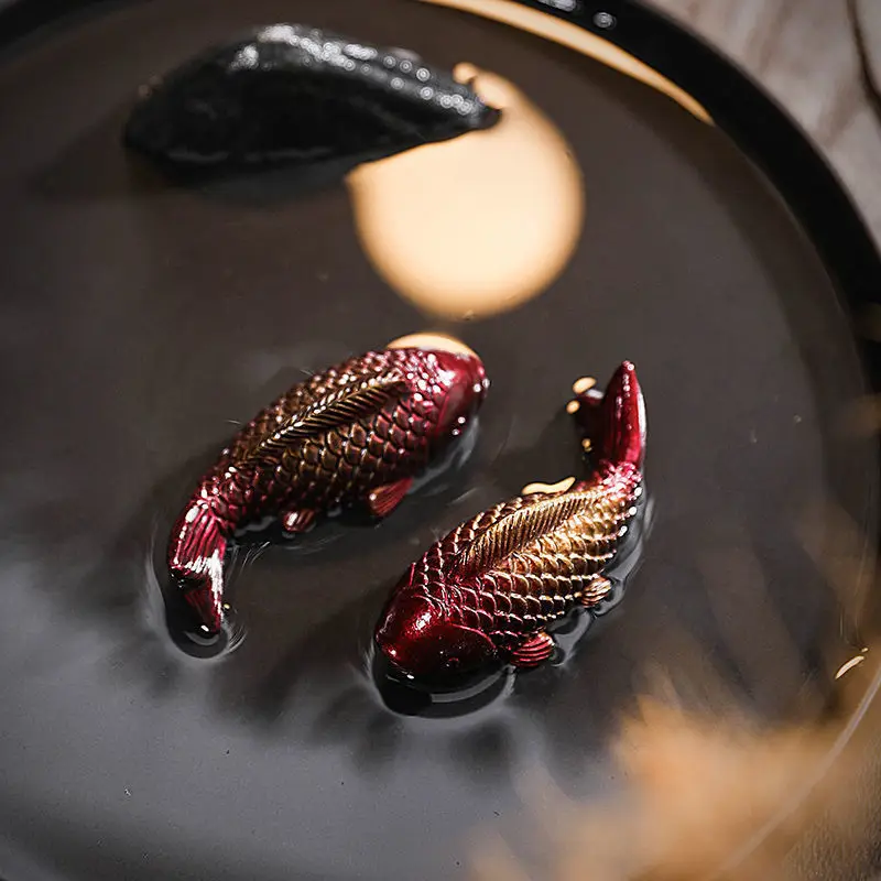 carpe koi à couleurs changeantes, ornements créatifs pour table à thé, décorations, rapport à deux poissons, bonheur, accessoires de service à thé zen carpe koi à couleurs changeantes, ornements créatifs pour table à thé, décorations, rapport à deux poissons, bonheur, accessoires de service à thé zen