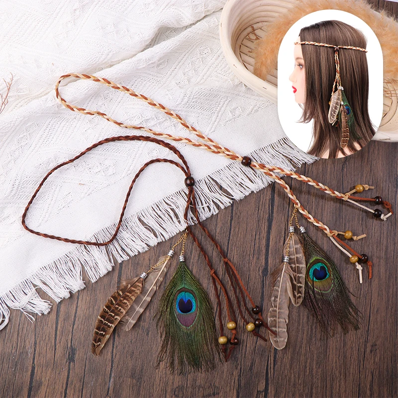 bandeau femme mode bandeau indien chapeaux plume coiffure cheveux accessoires giftretro boho paon plume tressé corde bandeau femme mode bandeau indien chapeaux plume coiffure cheveux accessoires giftretro boho paon plume tressé corde